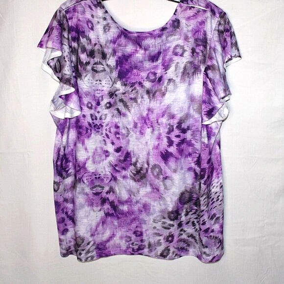 Time and Tru XXL (20) – Purple Animal Print Flutter Sleeve Top - Picture 7 of 10
